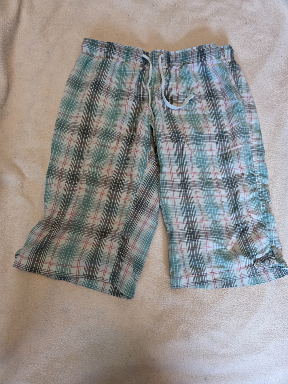 ☀️ 3/$15 Women's Teal, White and Pink Plaid Drawstring Shorts